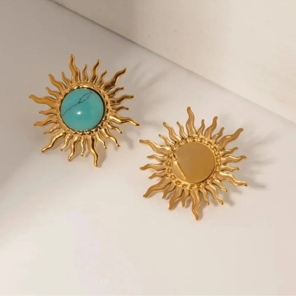 Turquoise Sun 18K Gold Stainless Steel Waterproof Earrings - Picture 4 of 11